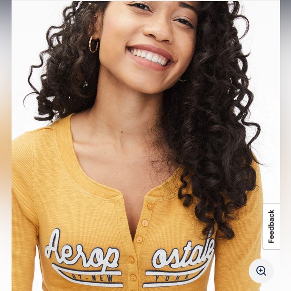VTG Y2K Aeropostale Long Sleeve Aeropostale Ribbed Graphic Henley in Yellow NWOT - Picture 3 of 9